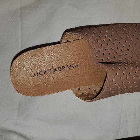 Lucky Brand faux Leather Open Toe Mules Wedge Sandals Heels - Picture 4 of 6